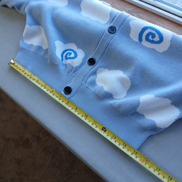 Puffy Little Clouds Cardigan Sweater M / L V-neck button front light blue swirls - Picture 11 of 13